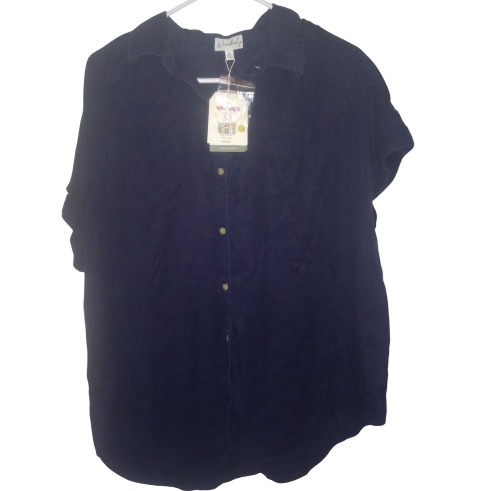 Wondely new With Tags 44$ Retail Navy Button-Up Shirt Shortsleeve Size XL